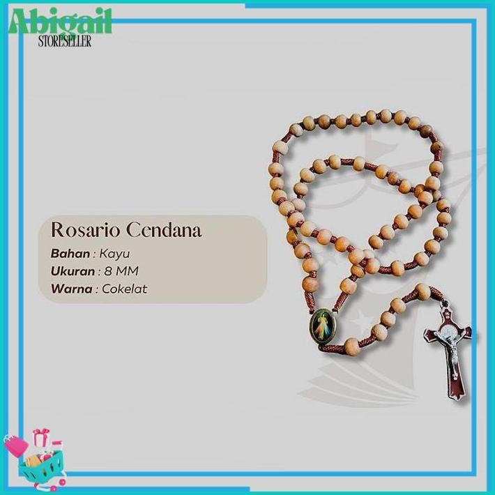 Kalung Rosario Cendana 77 Bapa Kami Kayu 8mm Katolik Aksesoris Souvenir Salib Pria Wanita Tali Murah
