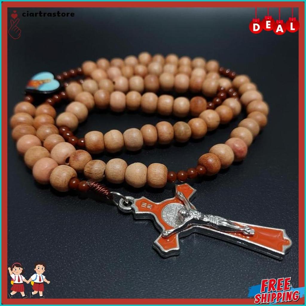 Cod Kalung Rosario 77 Bapa Kami Kayu Cendana 8 Mm Souvenir Rohani Katolik Pria Wanita Tali Lilit Rs0