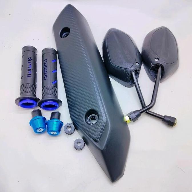 Paket Cover Tameng Knalpot Honda Beat Fi 2014+ Hangrip+ Jalu Stang+ Spion Beat Fi Hitam Ori Standar 