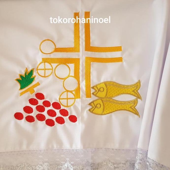 Dkrs- Taplak Meja Altar 5 Roti 2 Ikan 90115Cm