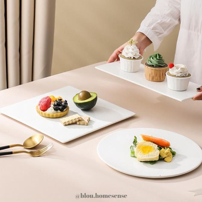 Piring Hotel Keramik Putih Flat Kotak Persegi Strip Sushi Ukuran Besar