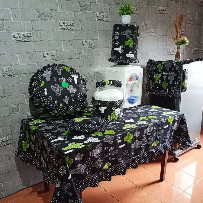 Dkrs- Cod Paket Kitchen Set 8 Pcs Taplak Meja Makan Sarung Cover Galon Kulkas Magicom Mejikom Tudung