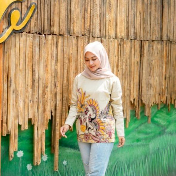 KLAMBEN Kaos Lengan Panjang Batik Dewasa Premium Peksi Kawung Coklat Susu