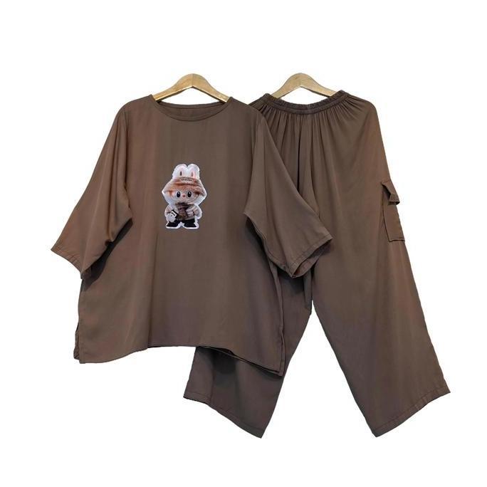 MARA ONE SET LD 130 CM | Setelan Celana Cargo Wanita Dewasa Jumbo Kekinian Bahan Rayon Twill Oversiz