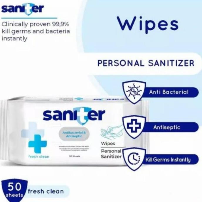 Clrx- Saniter Antiseptic&Antibacterial Wipes 50 Sheet/Tissue Basah Saniter 50S