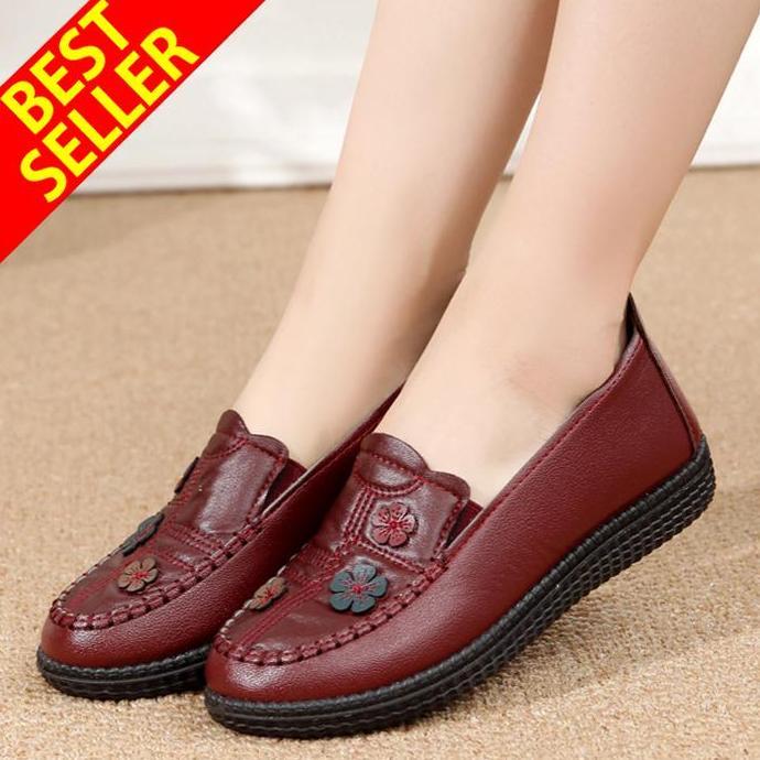 PROMO - QINGSHUI Sepatu Wanita Kerja Kantor QINGSHUI Kulit Tinggi Slip-on Fashion Loafers Karet Kasu