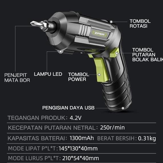Yourpw- CodZper Mesin Bor Baterai 4.2V Obeng Listrik Cordless Drill Battery Bor Kayu Triplek Besi Bo