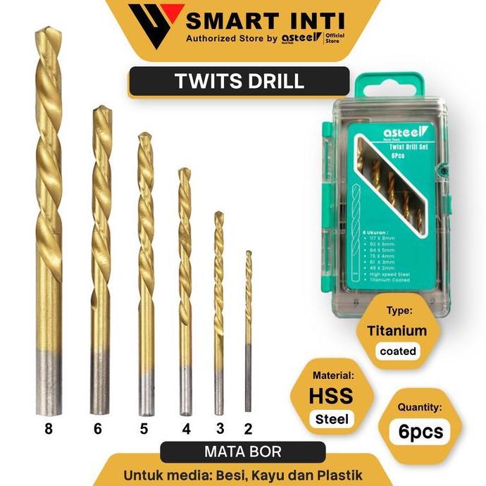 Yourpw- Mata Bor Besi Hss Steel Titanium Set 6 Pcs Twist Drill Set Drill Bits Hss Titanium Asteel - 
