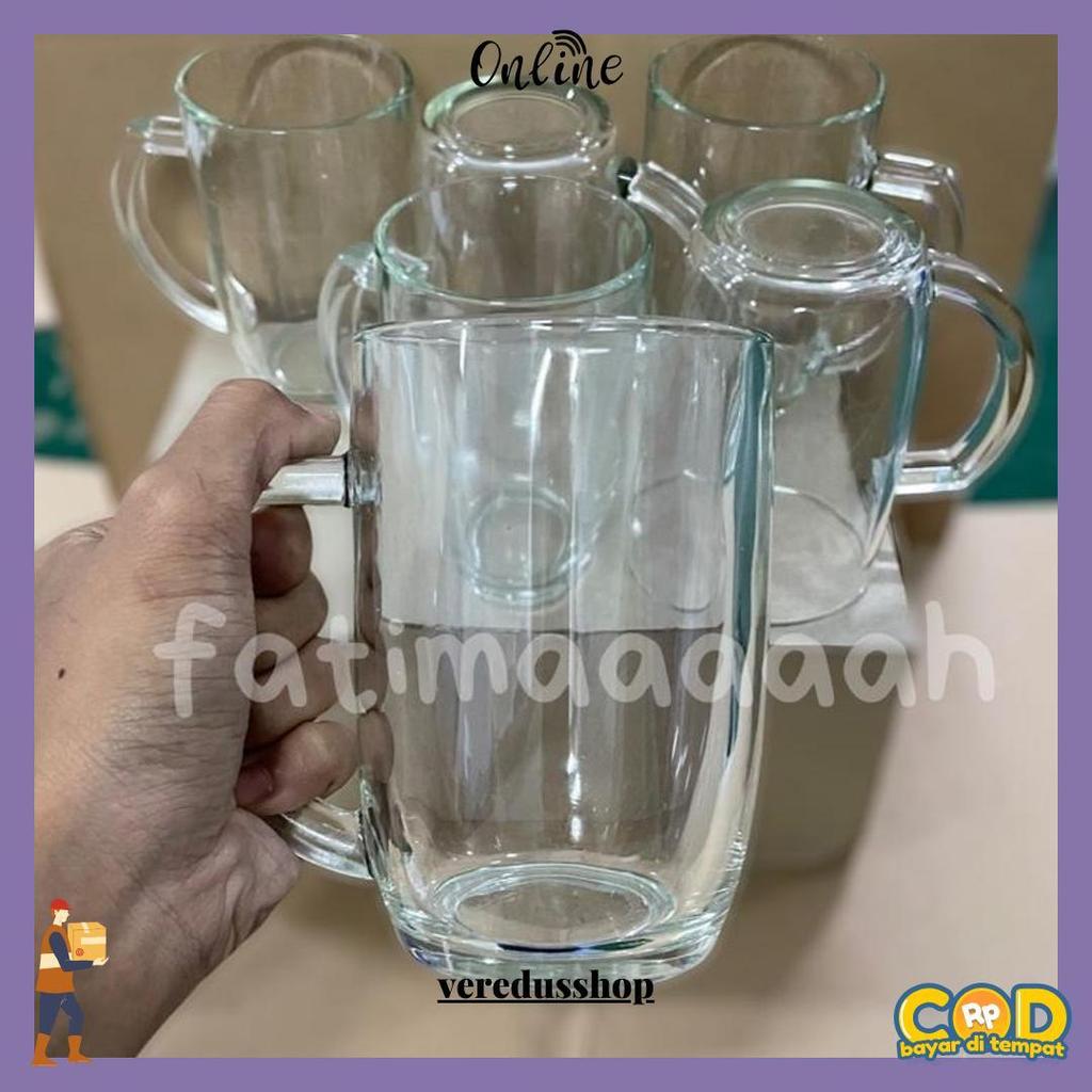 Kim Glass - Gelas Gagang Kaca Gelas Air Minum 420 Ml M1551 Gelas Teh Gendut @6 Pcs Terlaris