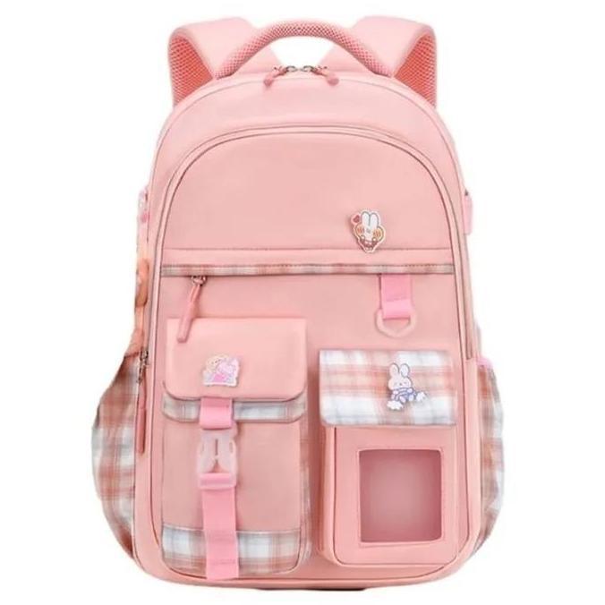 Kyut- Tas Sekolah Smp Ala Korea Kotak Kotak Tas Sekolah Anak Perempuan Kapasitas Besar Fashion