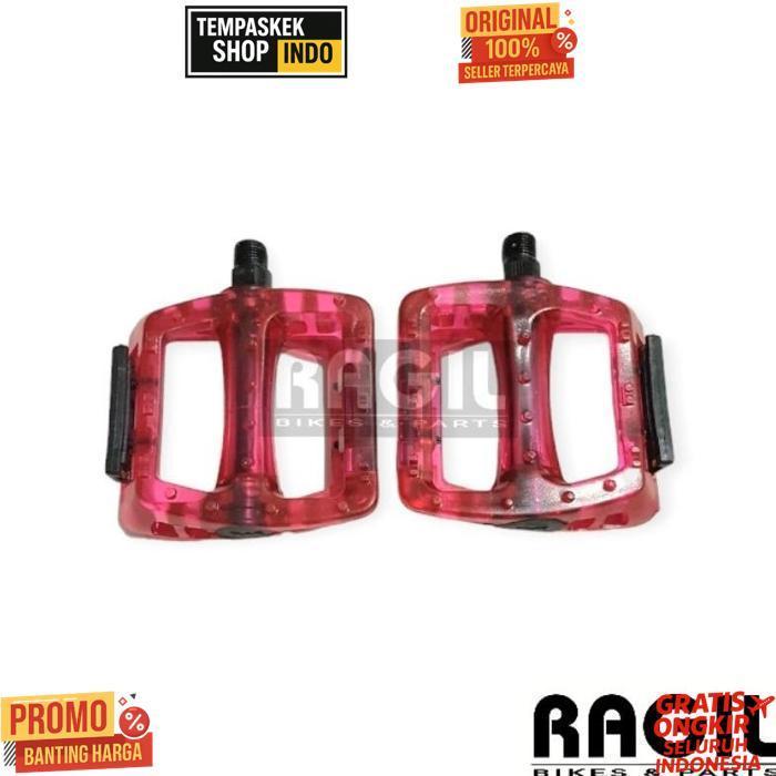 Original Pedal Sepeda Pedo Merah Hijau Ungu Hitam Putih Transparan Bening As Besar Fixie Mtb Seli Li