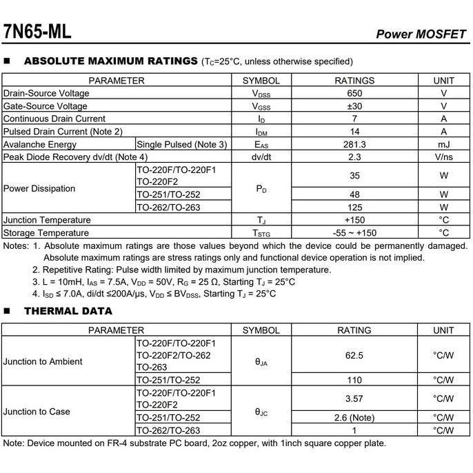 7N65L 650V 7A N-CHANNEL MOSFET 7N65 TO-220F UTC ORIGINAL