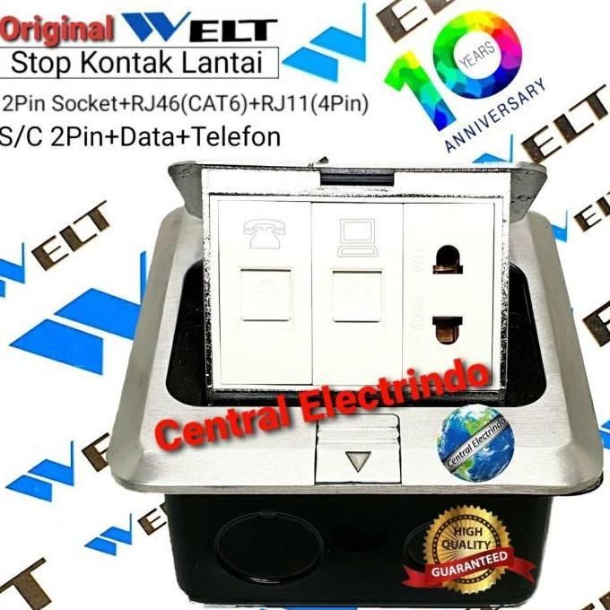 STOP KONTAK LANTAI WELT 2PIN+DATA+TELP.