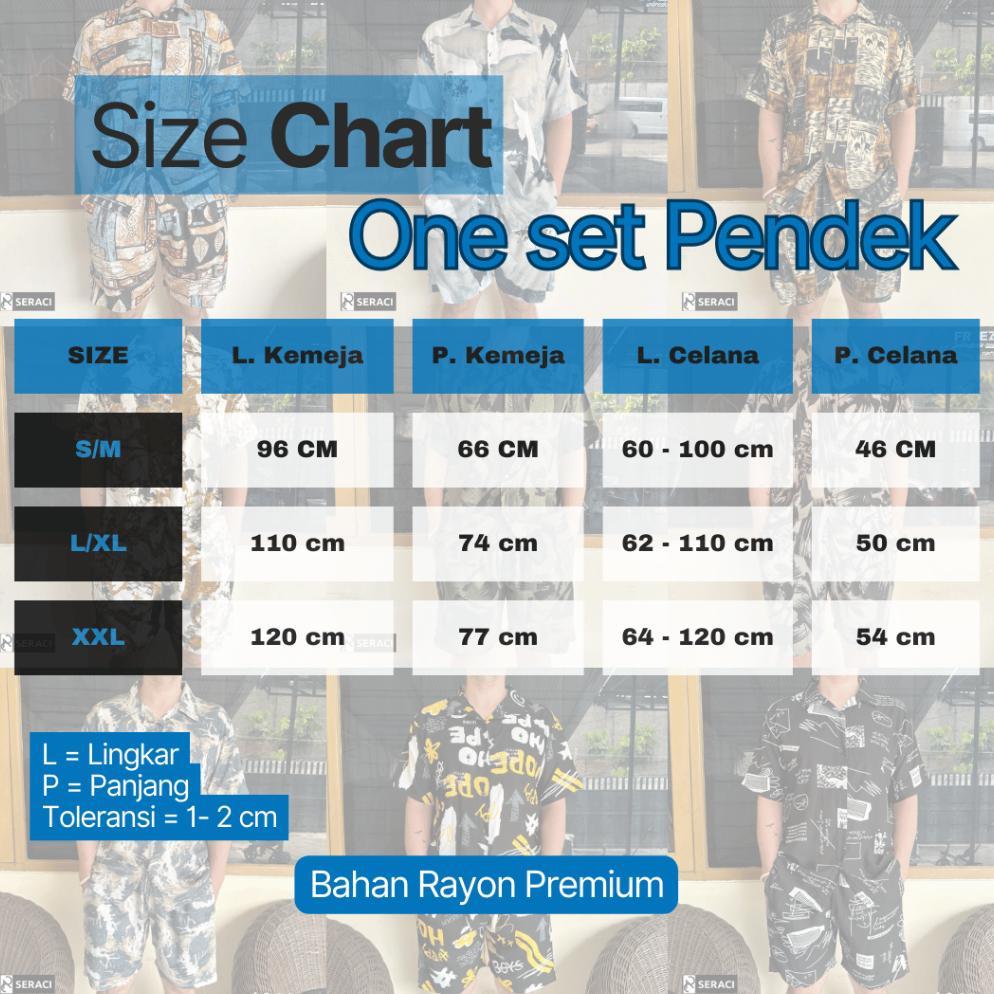 Viral  Seraci - One Set Kemeja Pria Dan Wanita Setelan Celana Pendek Hawaii Daily Outfit Pantai Baha