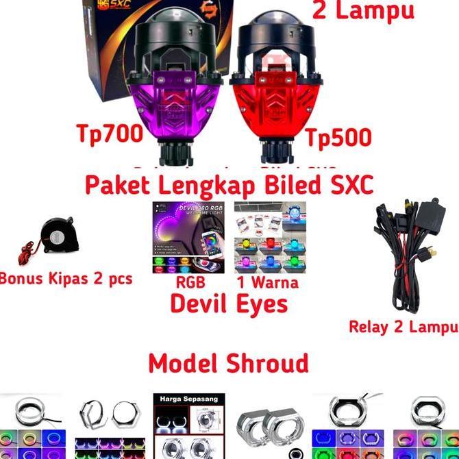 Sxc Tp500 Tp700 2.5Inch Biled Motor Mobil Paket Lengkap 1 & 2 Lampu + Shroud Super Terang
