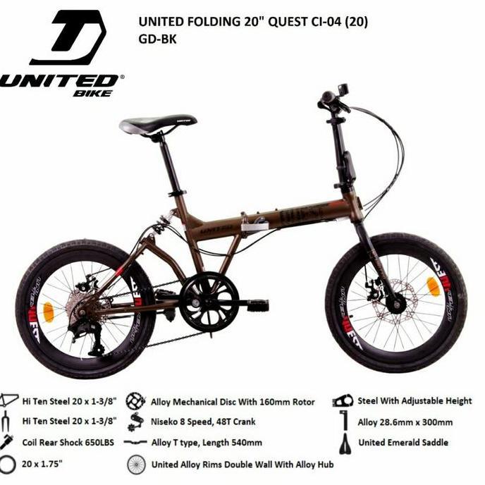 Terlaris Promo...United Sepeda Lipat 20 Inch Quest Ci-04 8 Speed Niseko Folding Bike