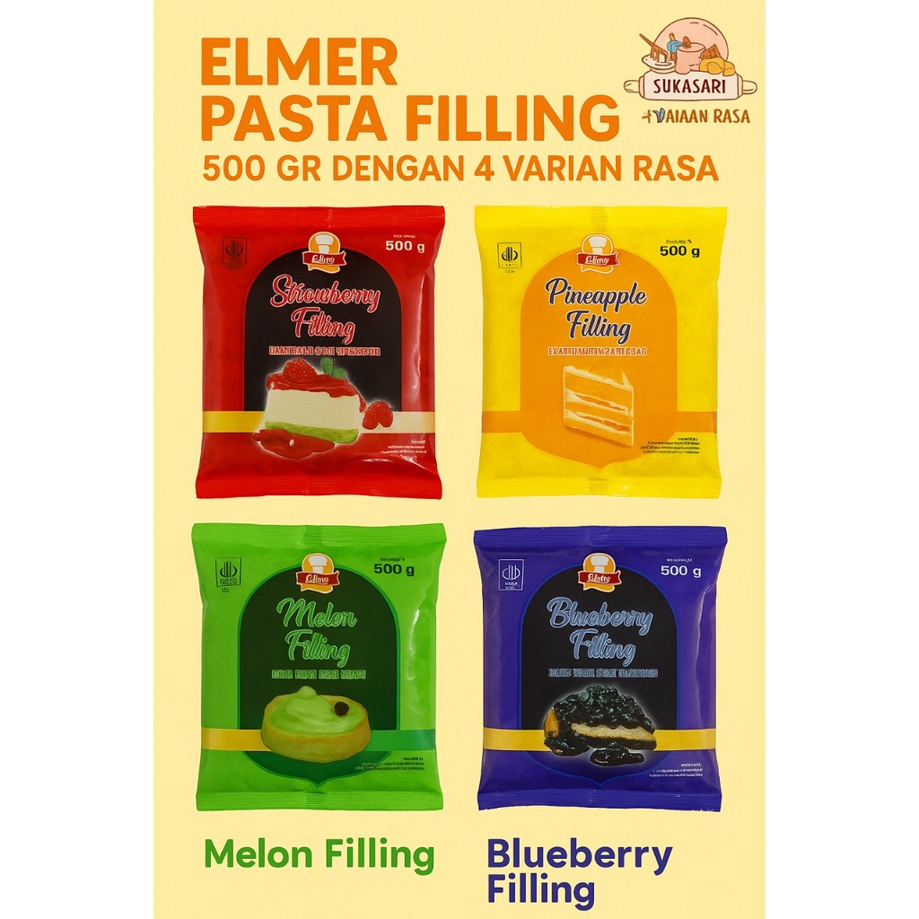 EDNA Filling Kemasan 500 gr Edna Fruit Filling / isian Roti Filling 4 Varian rasa 500 gr