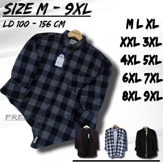Kemeja Kotak Flanel Premium Jumbo Pria Wanita LD 100 110 120 130 140 150