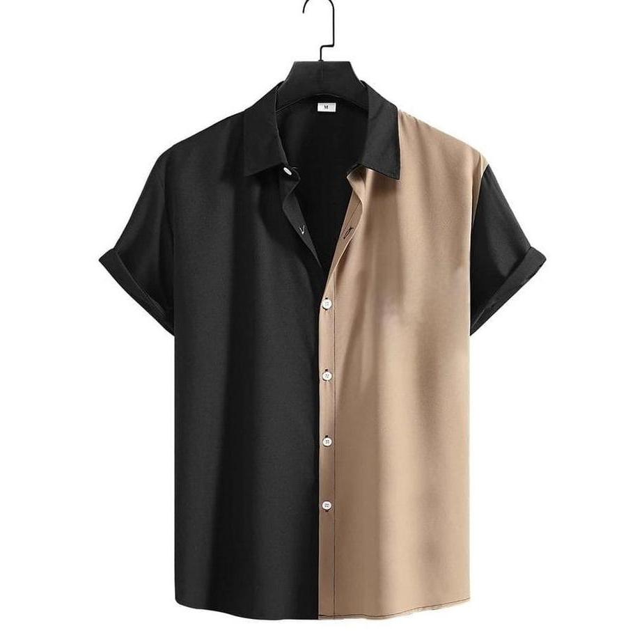 ERICO-Kemeja Kasual Two Tone Atasan Pria Lengan Pendek