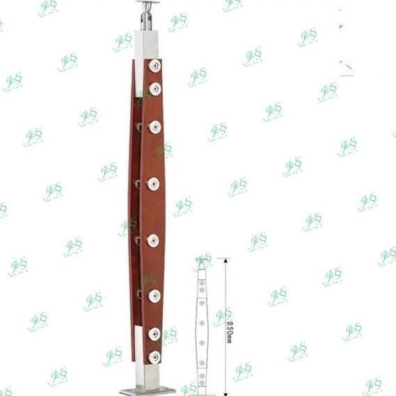 Tiang Ralling Tangga stainless + kayu pipa 5/8" inchi 201