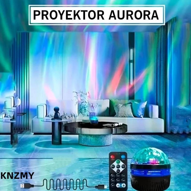 BESTPROMO Lampu proyektor Aurora Utara mini Lampu Galaksi Langit Aurora Lampu Tidur Lampu Disco + Re