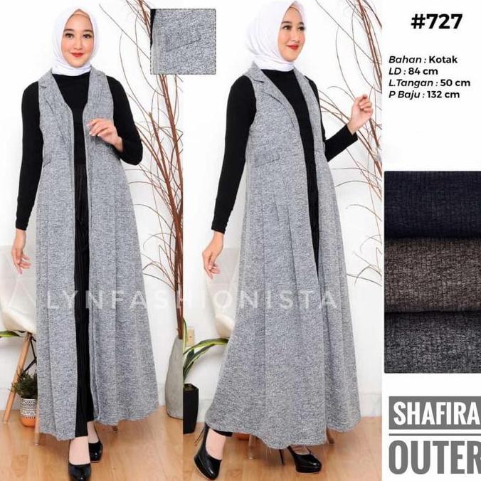 LONG CARDIGAN WANITA MUSLIMAH OUTER PANJANG RAJUT TANPA LENGAN/SHAFIRA