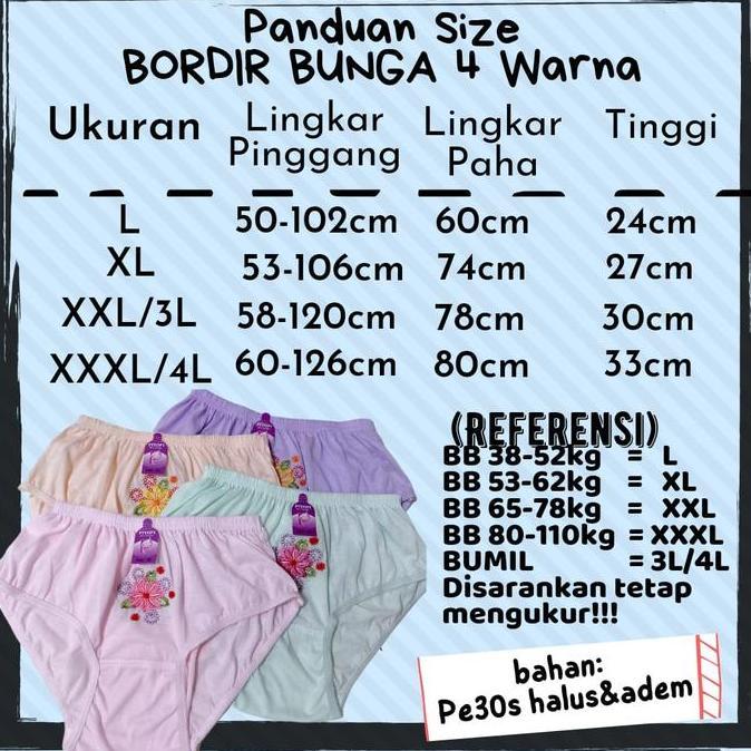 Promo Celana Dalam Wanita Bordir Bunga JUMBO CD Wanita Polos Bordir CD Ibu Hamil Ecer XXXL XXL XL L 