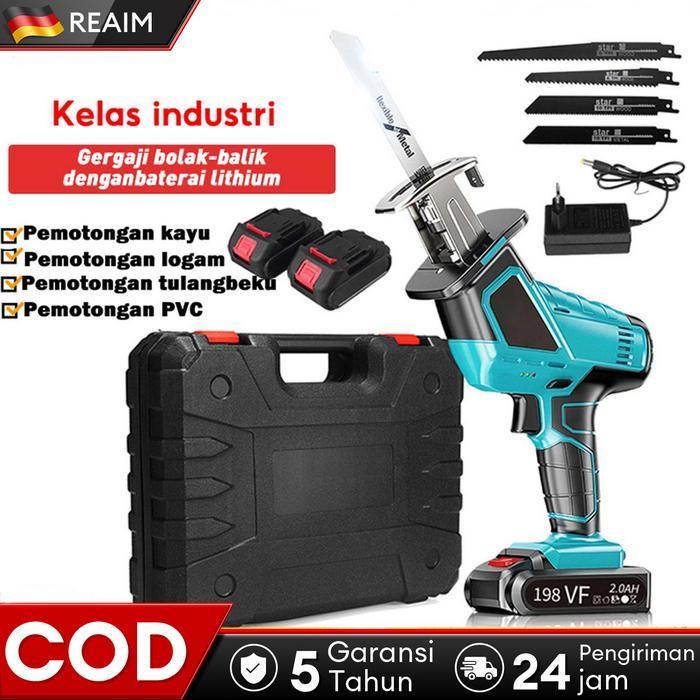 Gergaji 198V Mesin Gergaji Kayu Gergaji Bolak-Balik Tanpa Kabel Gergaji Listrik Mesin Kayu Termasuk 