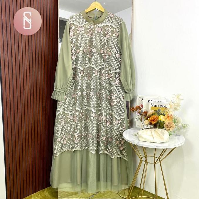 Myshawl Valery Dress Gamis Brukat Jumbo Syakila Motif Kasual Kondangan Wisuda Kekinian Big Size Moti