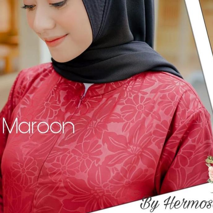 [Gamis Hermosa] Gamis Hermosa Embos Motif Bunga Lily Warna Marun-Gamis Syari Marun Premium Umbrella 