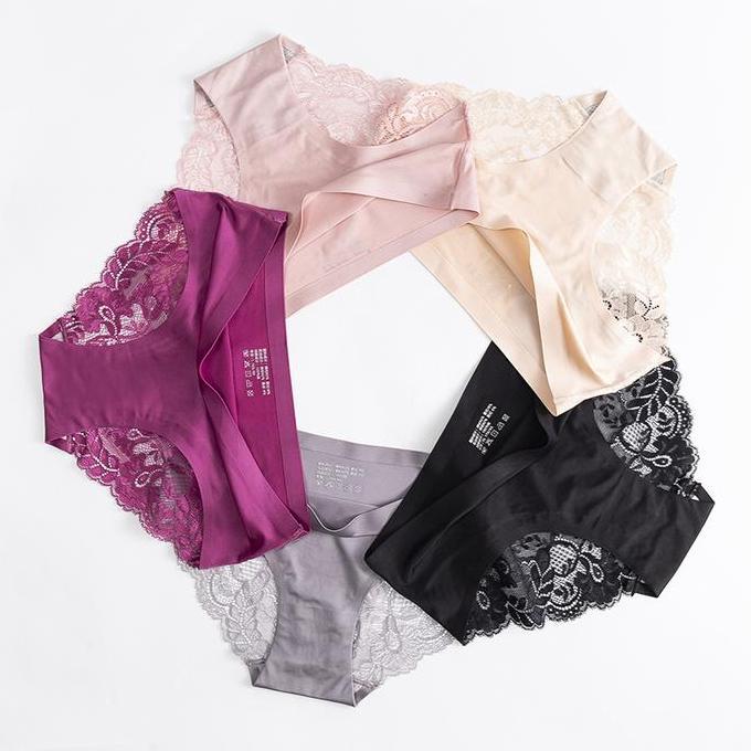 Promo Celana dalam wanita Seamless Aksen Lace Sexy CD Cewek KCD40 Diskon