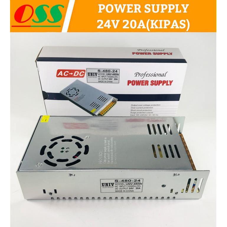 Power Supply 24V 20A / Psu 24V 20A Smps Trafo Switching Power + Kipas Original Dan Terpercaya