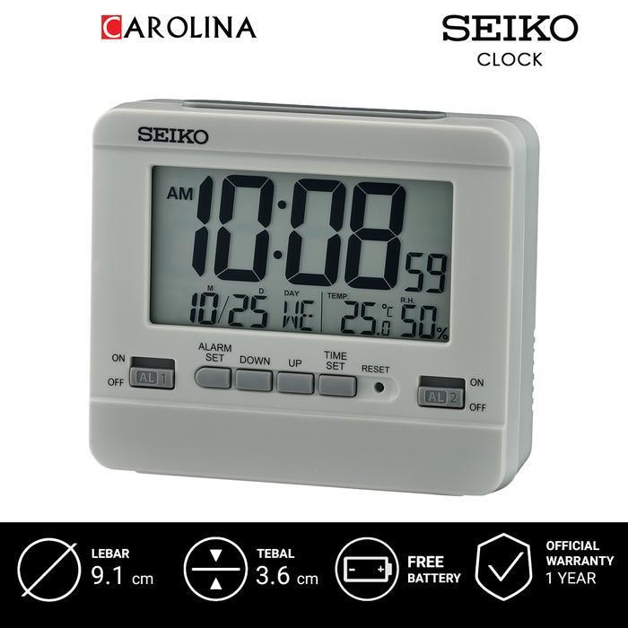 Jam Beker Seiko Qhl086N Digital Grey Plastic Case Lcd Dial Thermometer Hygrometer Beep Bedside Alarm