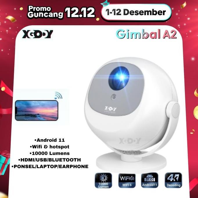 XGODY Gimbal A2 Smart Proyektor LCD -Android11 - HD 720P - Electric Focuse - 2*3W Speaker - 300 ANSI