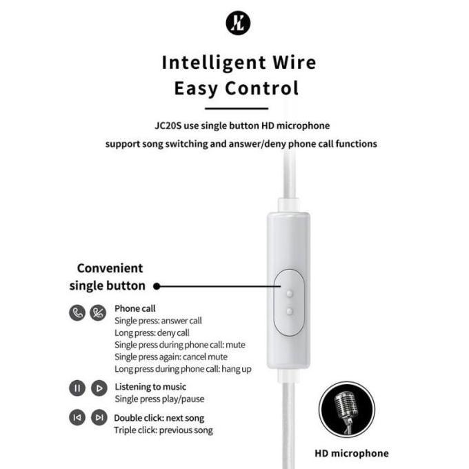 JCALLY PJ2+ 3.5mm Bend Silver Plated Earphone Upgrade Cable With Mic