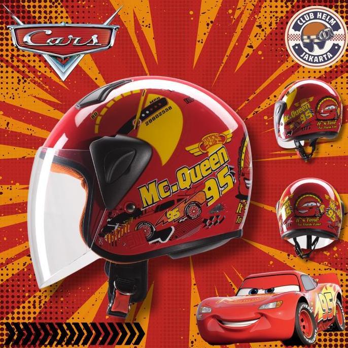 Helm Anak Junior Half Face Karakter Cars Mcqueen untuk Sepeda Motor