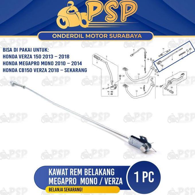 Promo Kawat Rem Belakang Megapro Mono / Verza - Tiang Tarikan Stick Rim Mur Per Brake Honda CB150 Ve
