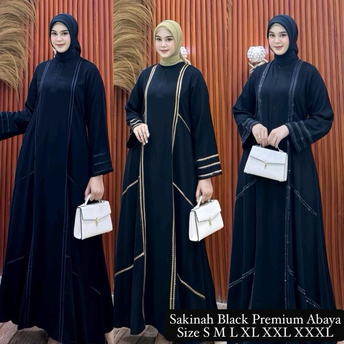 (Terbaru) Abaya Sakinah Black Premium Abaya Gamis Dress Jetblack Abaya Kondangan Abaya Bundling Pash