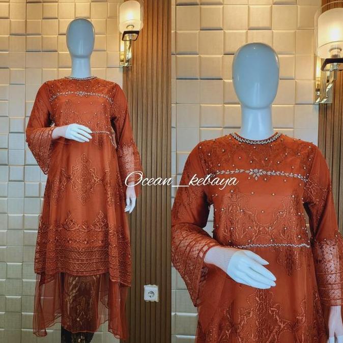 Midi dress kondangan payet motif isyana Casual Kombinasi Tangan Panjang Karet Tutu Sabrina Wanita