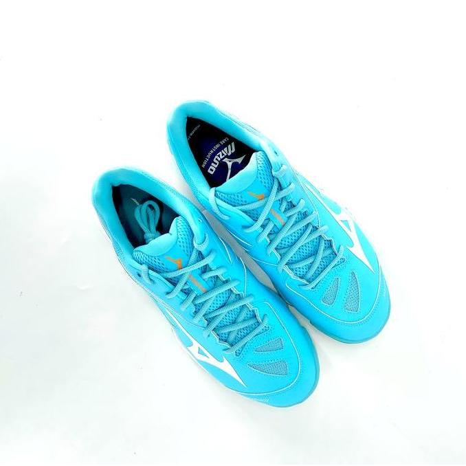 ASLI Mizuno Sepatu Badminton Wave Claw 2 Wide Bluefish/White/Lt.Orange READY STOCK