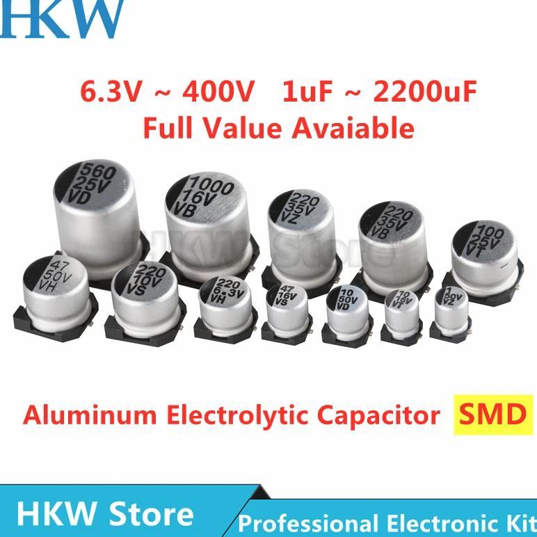 10pcs SMD Aluminum Electrolytic Capacitor 6.3V 10V 16V 25V 35V 50V 63V 1UF 10UF 22UF 33UF 47UF 100UF