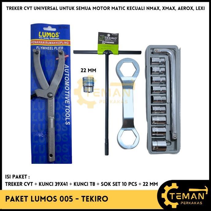PAKET KOMPLIT Treker CVT LUMOS + KUNCI 39X41 + KUNCI T 8 TEKIRO +  SOK SET KTP + MATA SOK 22 MM