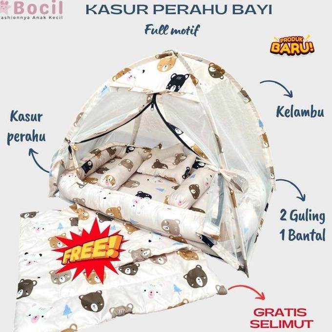 PROMO Kasur Bayi perahu serut PUL MOTIF kasur Kolam Kelambu Bayi Lepas Kasur Kolam Satu Set Bantal +