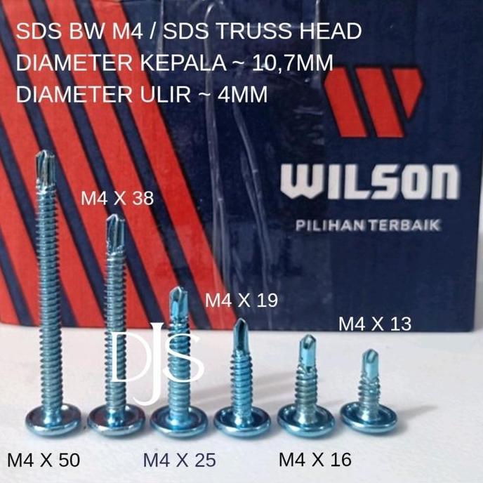 1Box Sds Bw Putih M4 Skrup Sds Truss Head Wilson #8 Drilling Truss Head #8
