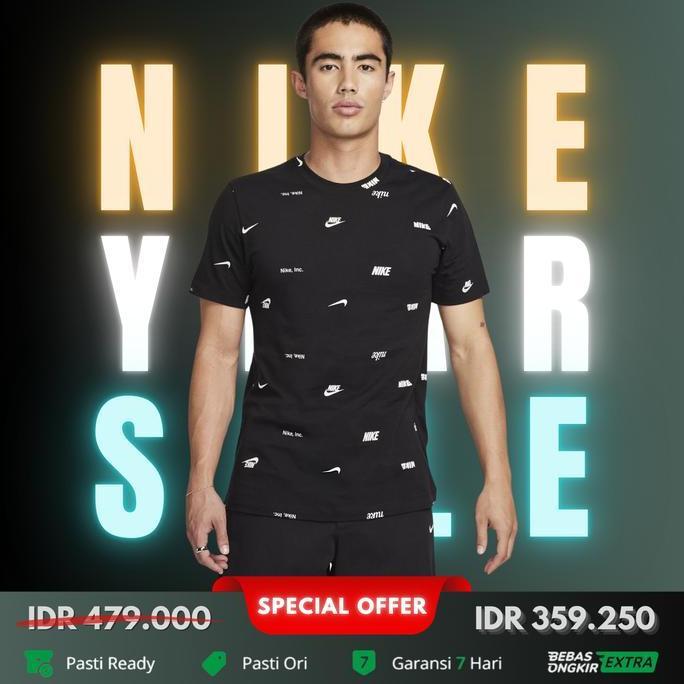 Kaos Nike Men's Sportswear Club Allover Print T-Shirt - Black