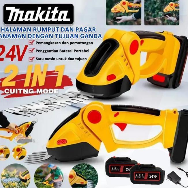 Makita 2X 24V 2In1 Alat Potong Rumput Elektrik Mesin Pemotong Rumput Cordless Garden Shear Set Gunti