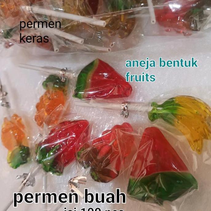 Permen Keras Lolipop Aneka Bentuk Buah Isi 100 Pcs Terlaris