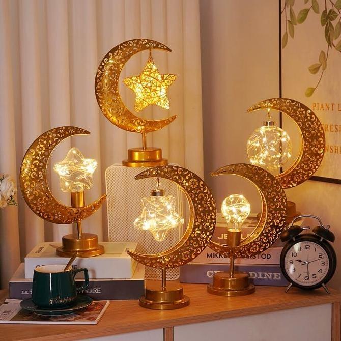 Lampu Lentera Bulan Bintang LED Warm White Dekorasi Hiasan LED Muslim Hiasan Idul Fitri Souvenir Ram