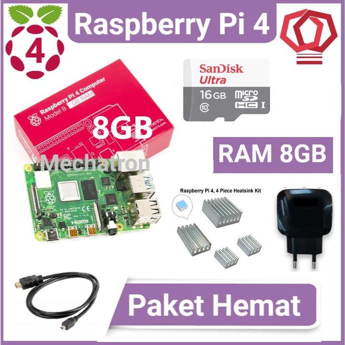 Raspberry Pi 4 model B 8GB Paket Hemat Siap Pakai Made in UK Pi4 8 GB
