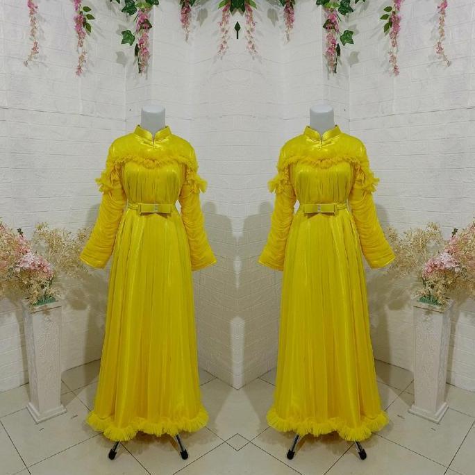 REVALINA-0030 || Gaun Pesta Gaun Maternity Kerut versi Hijab (full furing) Katun